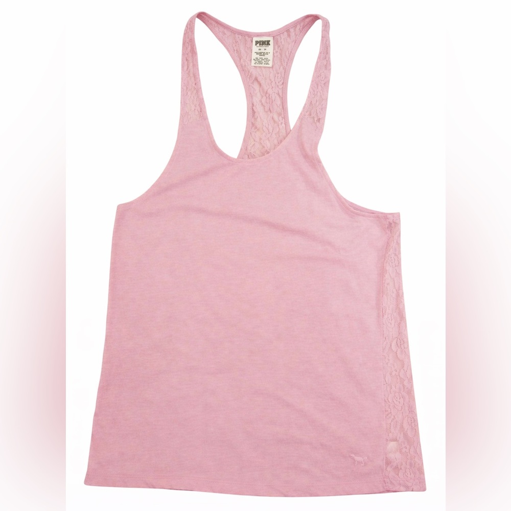 🎀 Victoria’s Secret PINK Lace Back Tank Top XS 💖 Soft Jersey Sexy Racerback Cami